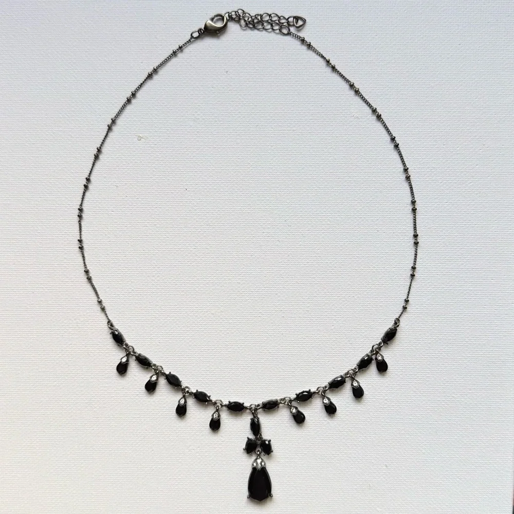 Black Teardrop Crystal Statement Necklace – Adjustable 16-18”